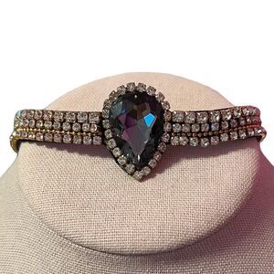 Stunning Gray And Clear Rhinestone Gold Tone Choker Necklace